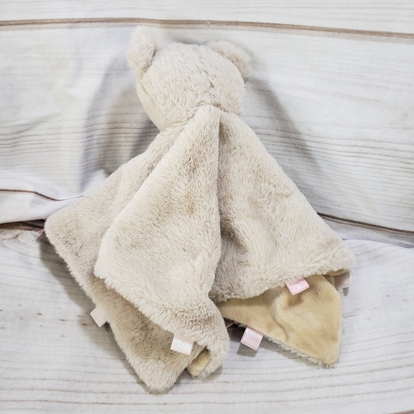 Kellytoy Baby Tan Sleepy Teddy Bear Plush Lovey Security Blanket Rattle Pink Tag - Picture 5 of 6